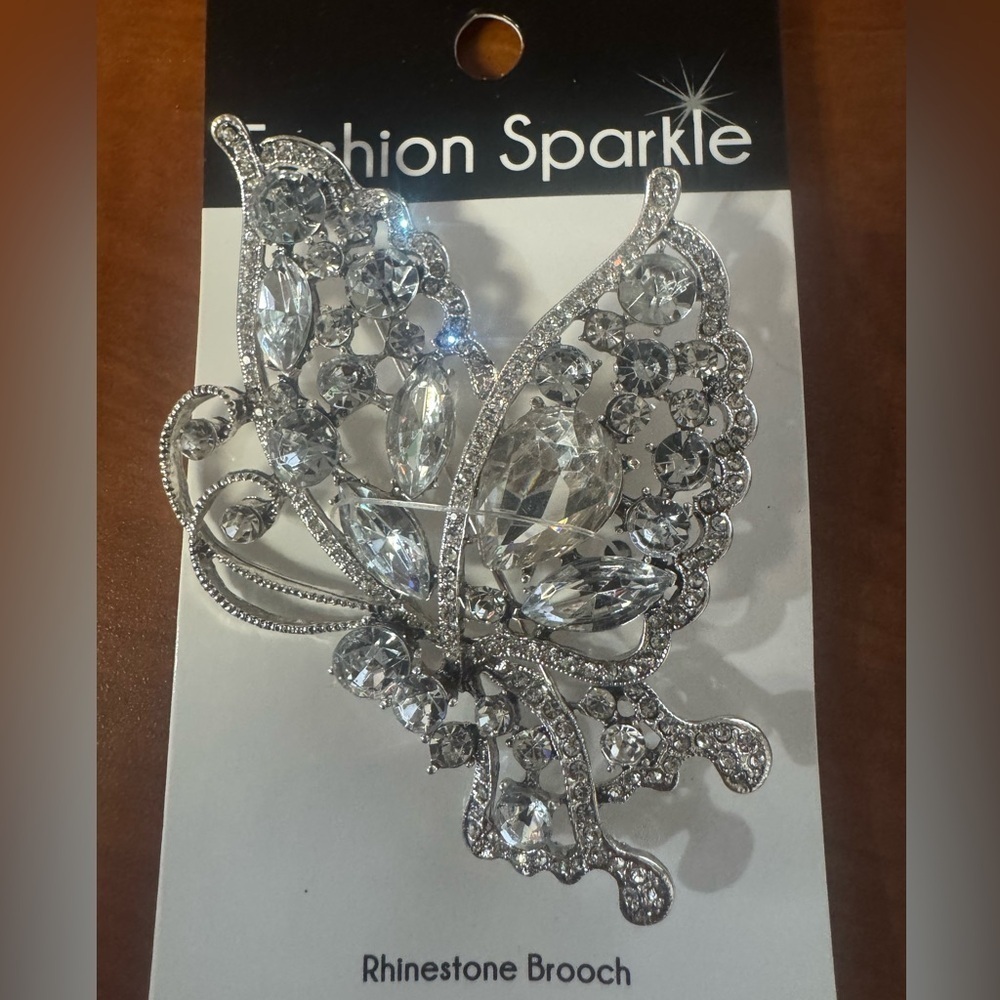 2 Silver Rhinestone Brooch - Picture 3 of 6